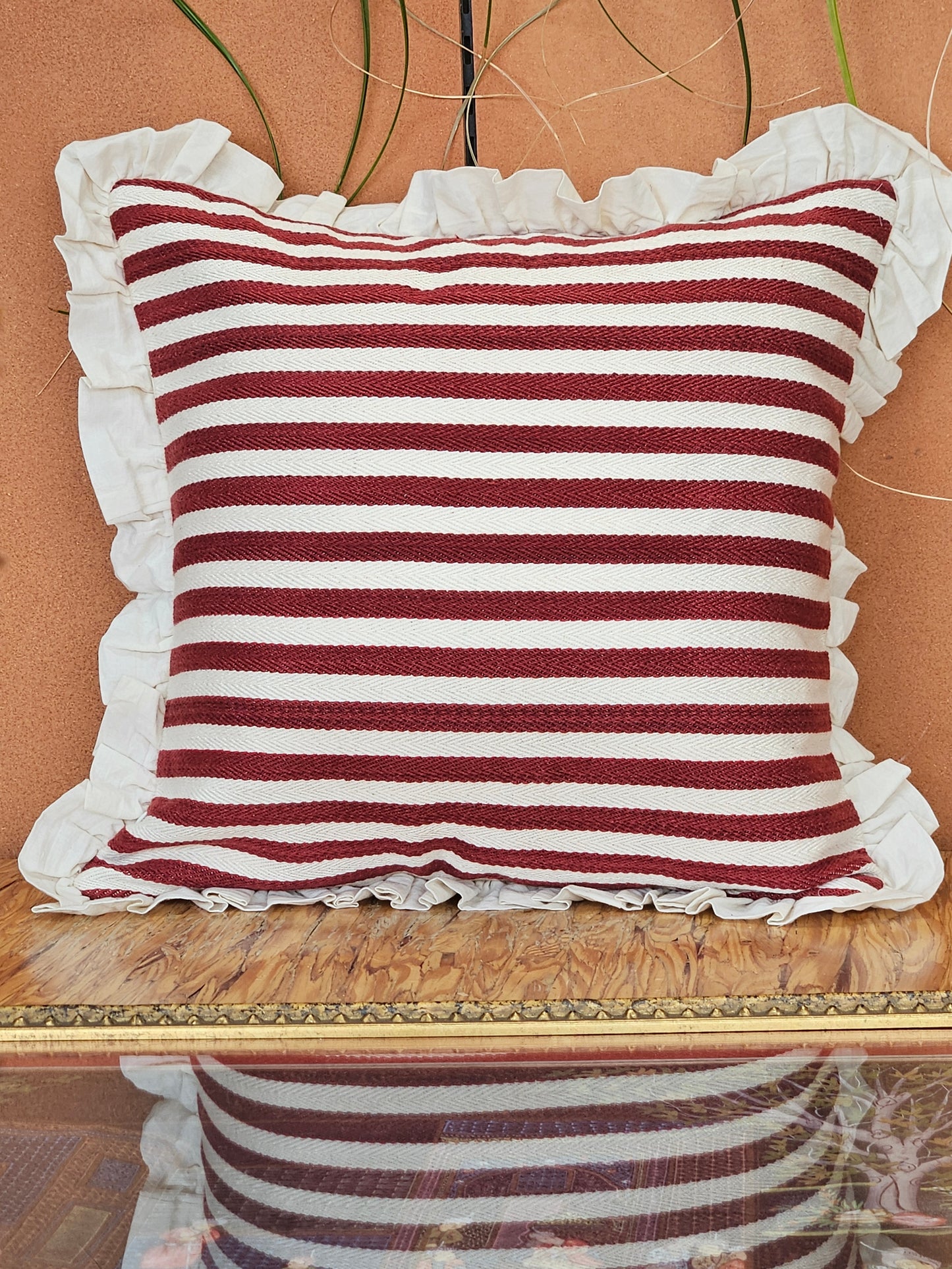 Savile Stripe Throw Pillow- Red