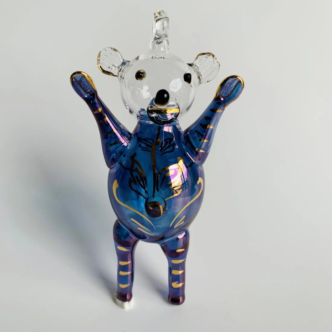 Magic Bear Blown Glass Ornament- Blue