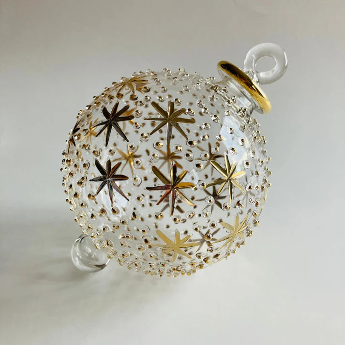 Gold Stars & Dots Blown Glass Ornament