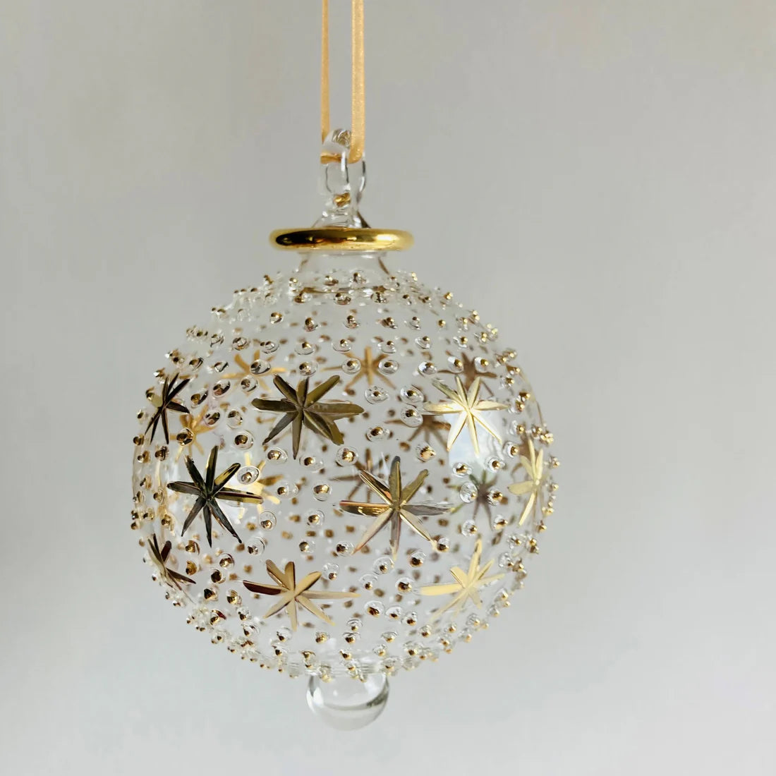 Gold Stars & Dots Blown Glass Ornament