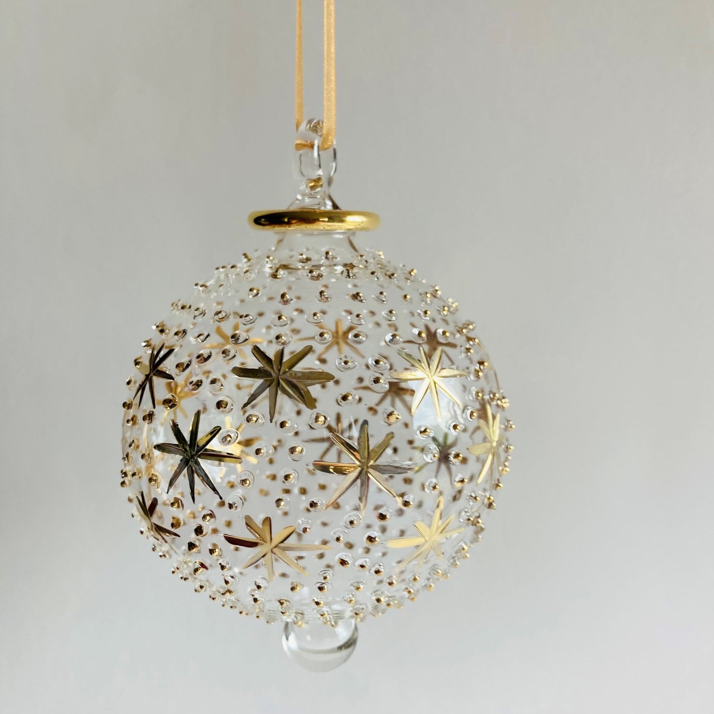 Gold Stars & Dots Blown Glass Ornament