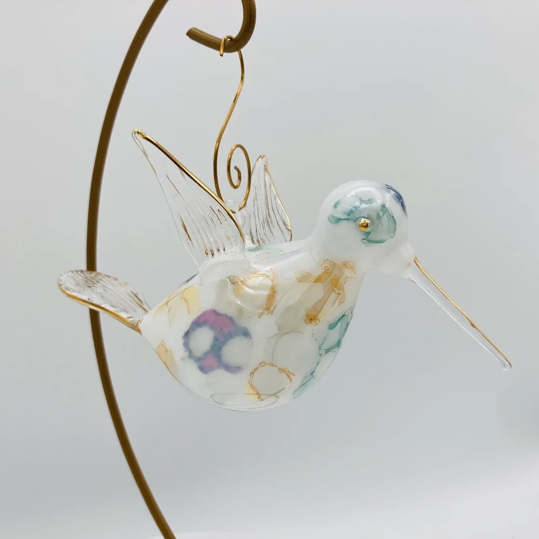 Hummingbird Blown Glass Ornament- Green/multi