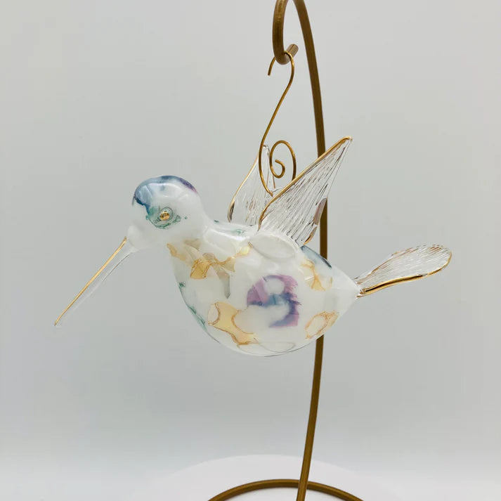 Hummingbird Blown Glass Ornament- Green/multi