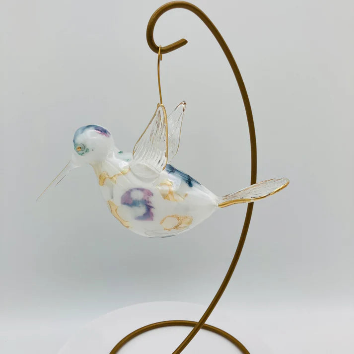 Hummingbird Blown Glass Ornament- Green/multi