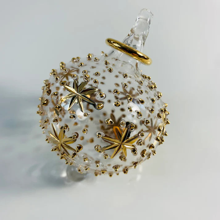 Gold Stars & Dots Blown Glass Ornament