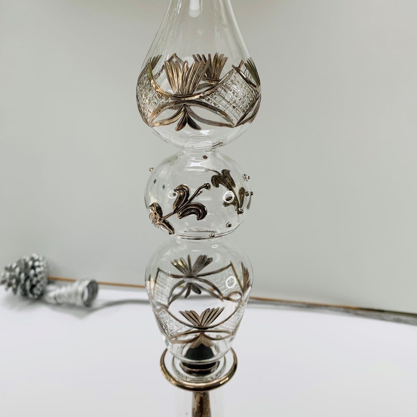 Platinum Carousel Blown Glass Christmas Tree Topper
