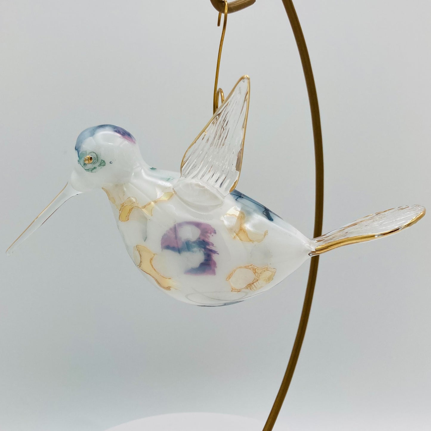 Hummingbird Blown Glass Ornament- Green/multi