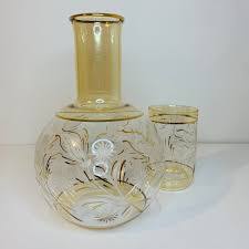 Blown Glass Carafe and Tumbler Set- Flowers and Stars